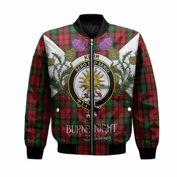 Kerr Tartan Family Crest Bomber Jacket Scottish Burns Night Thistle Floral