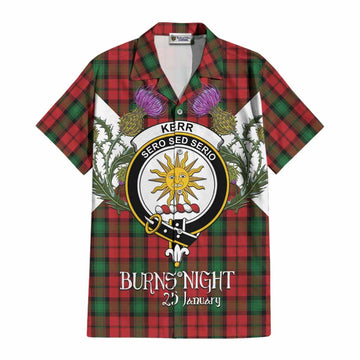 Kerr Tartan Family Crest Cotton Hawaiian Shirt Scottish Burns Night Thistle Floral