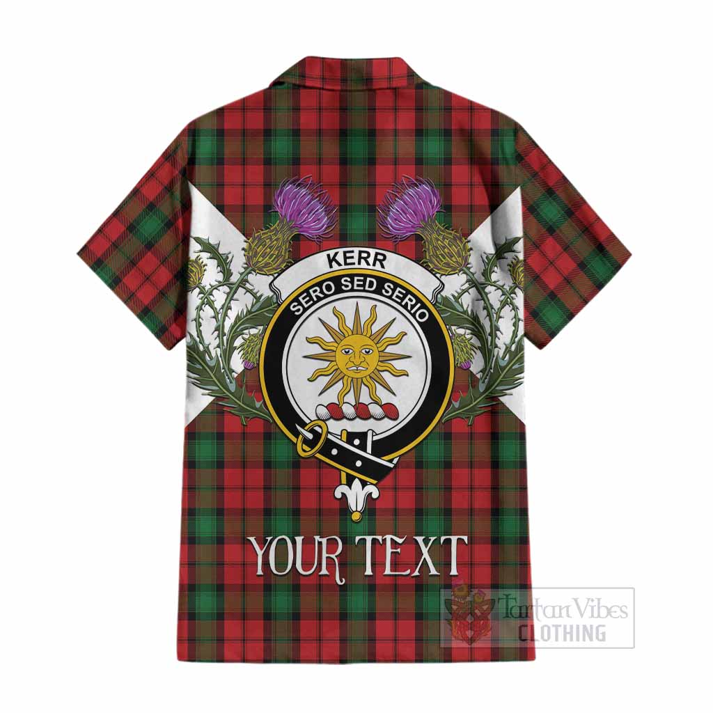 Kerr Tartan Family Crest Cotton Hawaiian Shirt Scottish Burns Night Thistle Floral