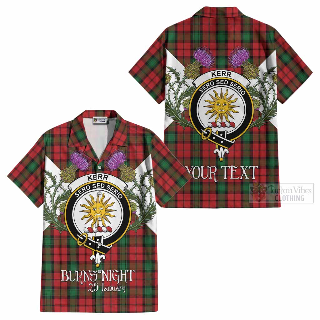 Kerr Tartan Family Crest Cotton Hawaiian Shirt Scottish Burns Night Thistle Floral