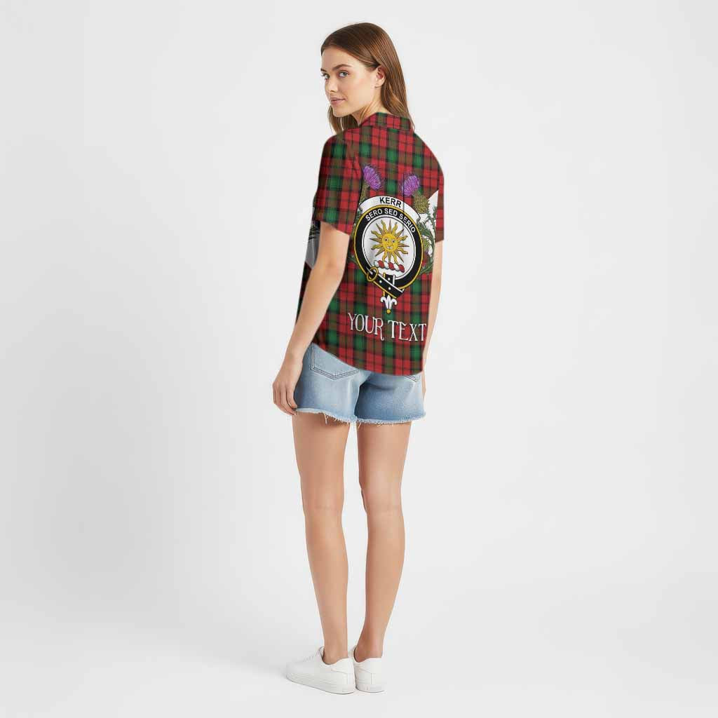 Kerr Tartan Family Crest Cotton Hawaiian Shirt Scottish Burns Night Thistle Floral