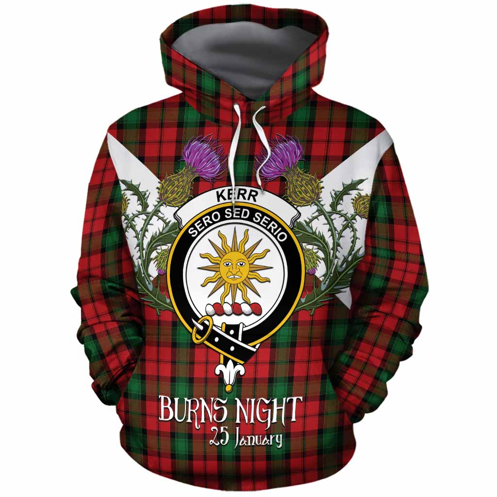 Kerr Tartan Family Crest Cotton Hoodie Scottish Burns Night Thistle Floral