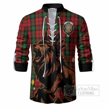 Kerr Tartan Family Crest Ghillie Shirt Crowned Lion Roaring