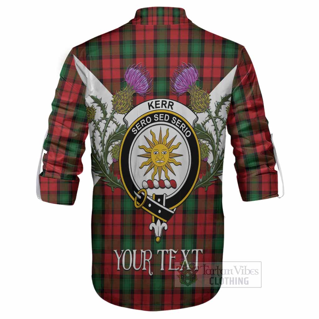 Kerr Tartan Family Crest Ghillie Shirt Scottish Burns Night Thistle Floral