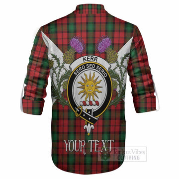 Kerr Tartan Family Crest Ghillie Shirt Scottish Burns Night Thistle Floral