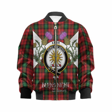 Kerr Tartan Family Crest Kid Bomber Jacket Scottish Burns Night Thistle Floral