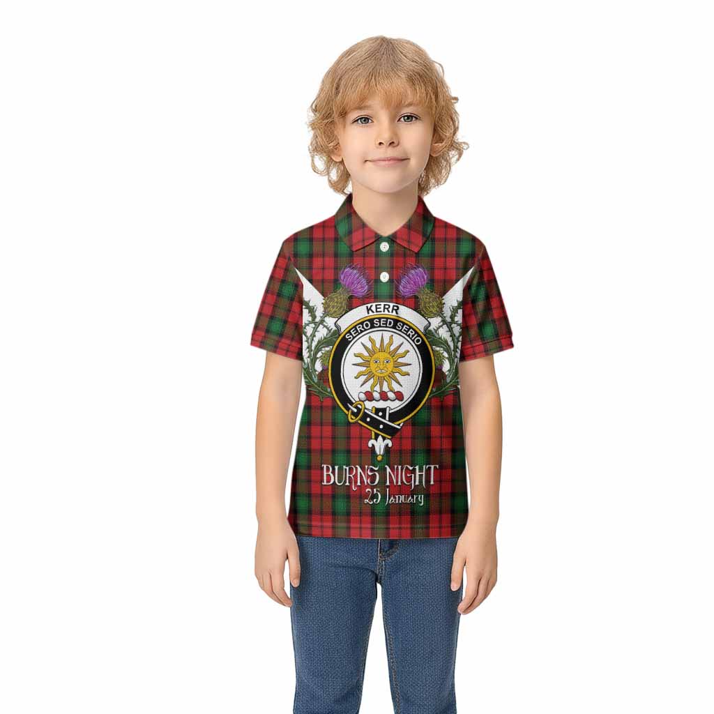 Kerr Tartan Family Crest Kid Polo Shirt Scottish Burns Night Thistle Floral