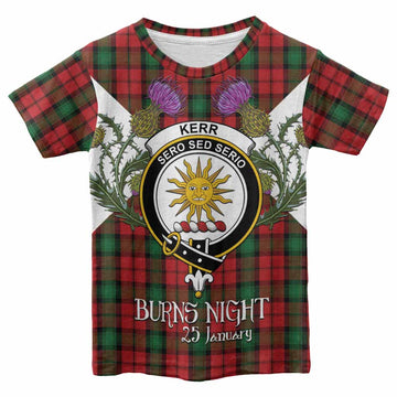 Kerr Tartan Family Crest Kid T-shirt Scottish Burns Night Thistle Floral