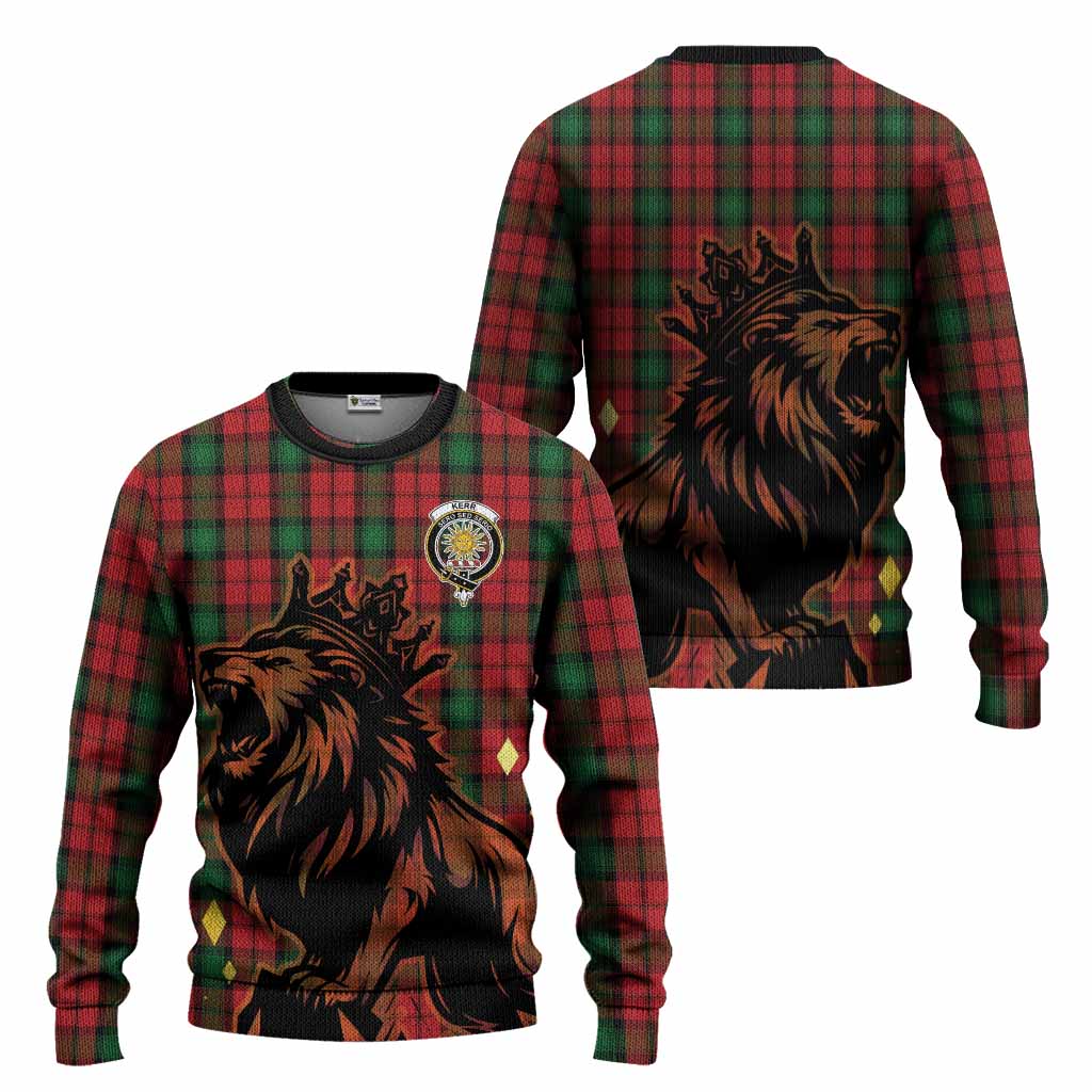 Kerr Tartan Family Crest Knitted Sweater Crowned Lion Roaring