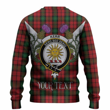 Kerr Tartan Family Crest Knitted Sweater Scottish Burns Night Thistle Floral