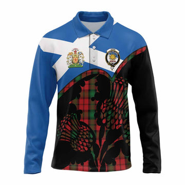 Kerr Tartan Family Crest Long Sleeve Polo Shirt Scotland Thistle Floral Flag Style