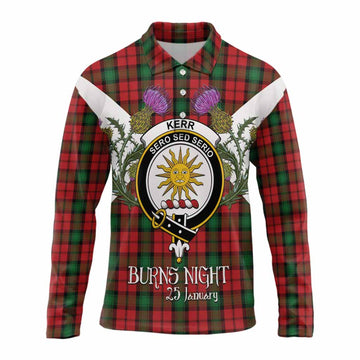 Kerr Tartan Family Crest Long Sleeve Polo Shirt Scottish Burns Night Thistle Floral