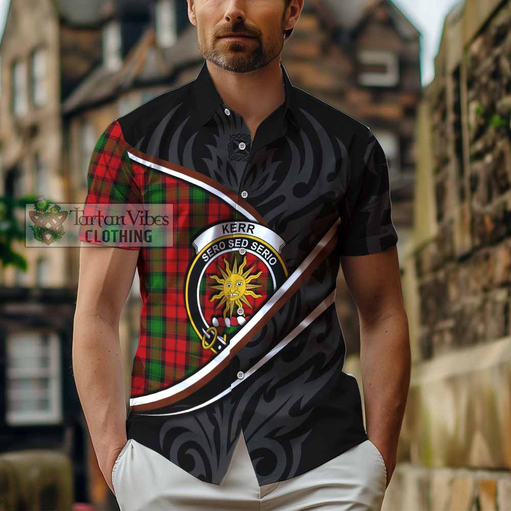 Kerr Tartan Family Crest Short Sleeve Button Shirt Celtic Scottish Thistle Floral - Tartan Vibes Clothing