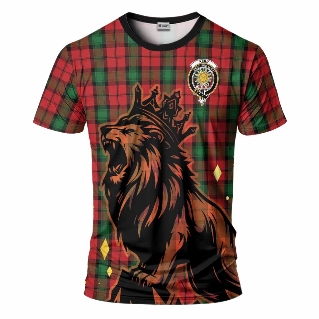 Kerr Tartan Family Crest T-Shirt Crowned Lion Roaring