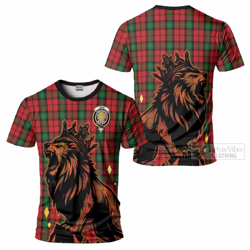 Kerr Tartan Family Crest T-Shirt Crowned Lion Roaring