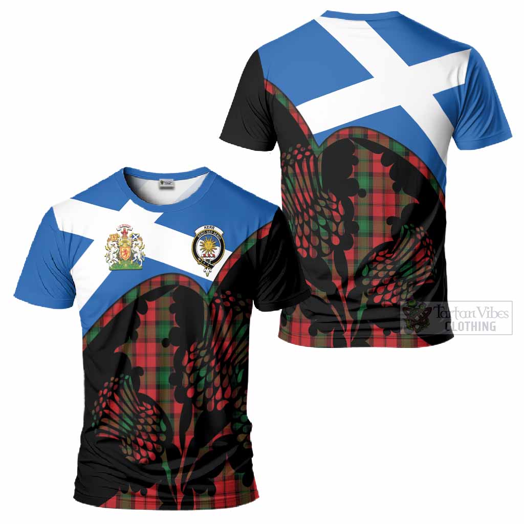 Kerr Tartan Family Crest T-Shirt Scotland Thistle Floral Flag Style