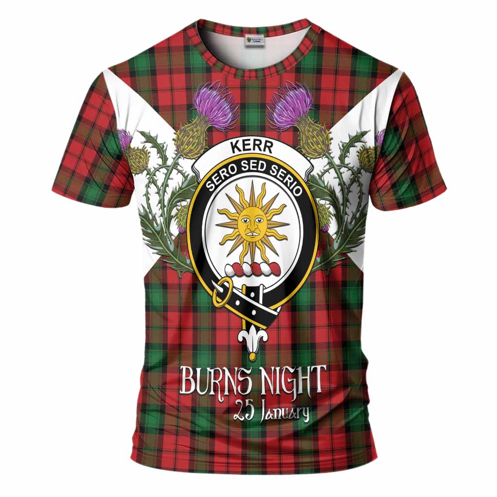 Kerr Tartan Family Crest T-Shirt Scottish Burns Night Thistle Floral