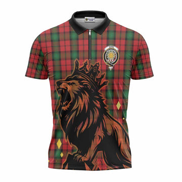 Kerr Tartan Family Crest Zipper Polo Shirt Crowned Lion Roaring