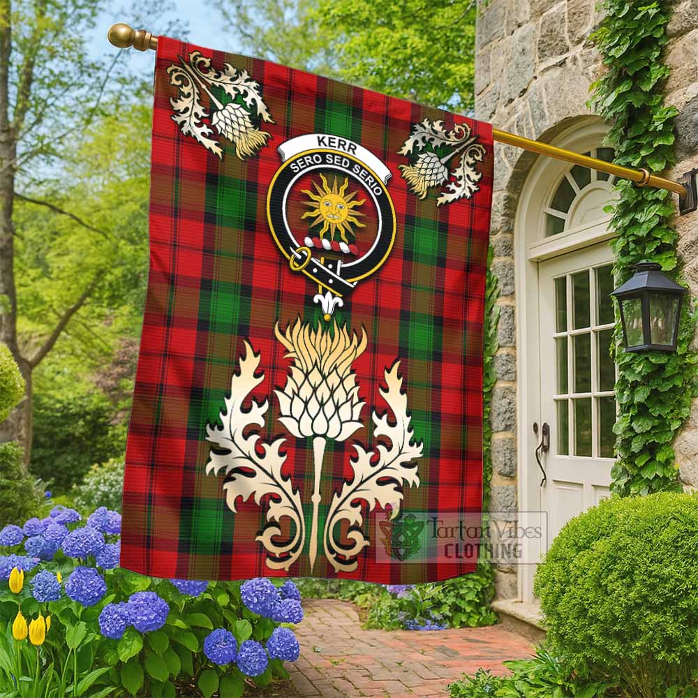 Kerr Tartan Garden Flag with Golden Regal Scottish Thistle Emblem - Tartan Vibes Clothing