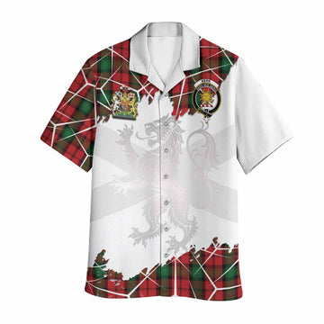 Kerr Tartan Hawaiian Shirt with Family Crest and Lion Rampant Grunge Style