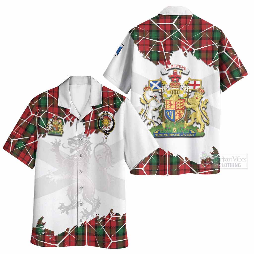 Kerr Tartan Hawaiian Shirt with Family Crest and Lion Rampant Grunge Style