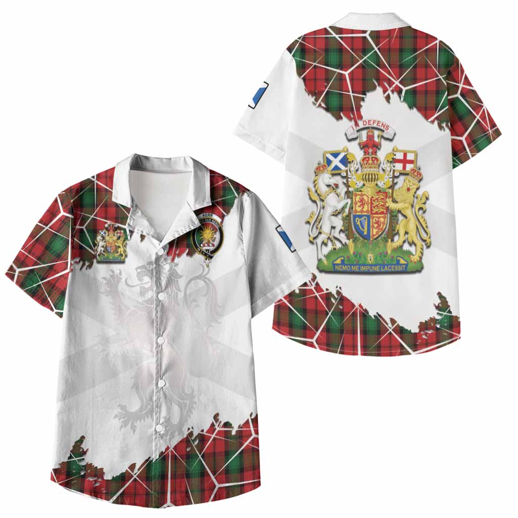 Kerr Tartan Kid Hawaiian Shirt with Family Crest and Lion Rampant Grunge Style