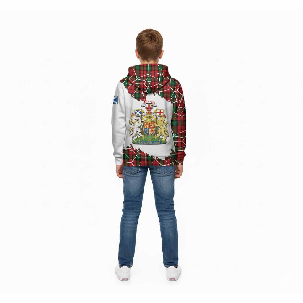 Kerr Tartan Kid Hoodie with Family Crest and Lion Rampant Grunge Style