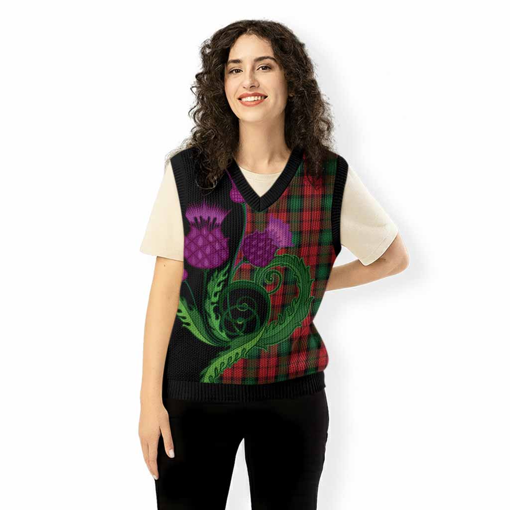 Kerr Tartan Knitted V-Neck Vest Traditional Scottish Thistle