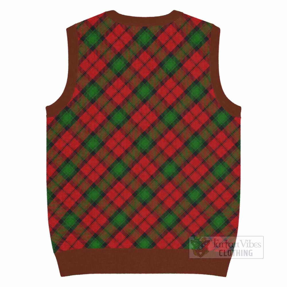 Kerr Tartan Knitted V-Neck Vest with Family Crest Cross Style