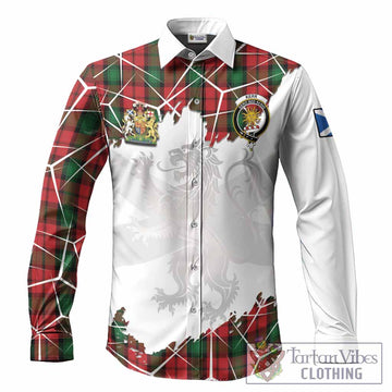Kerr Tartan Long Sleeve Button Shirts with Family Crest and Lion Rampant Grunge Style