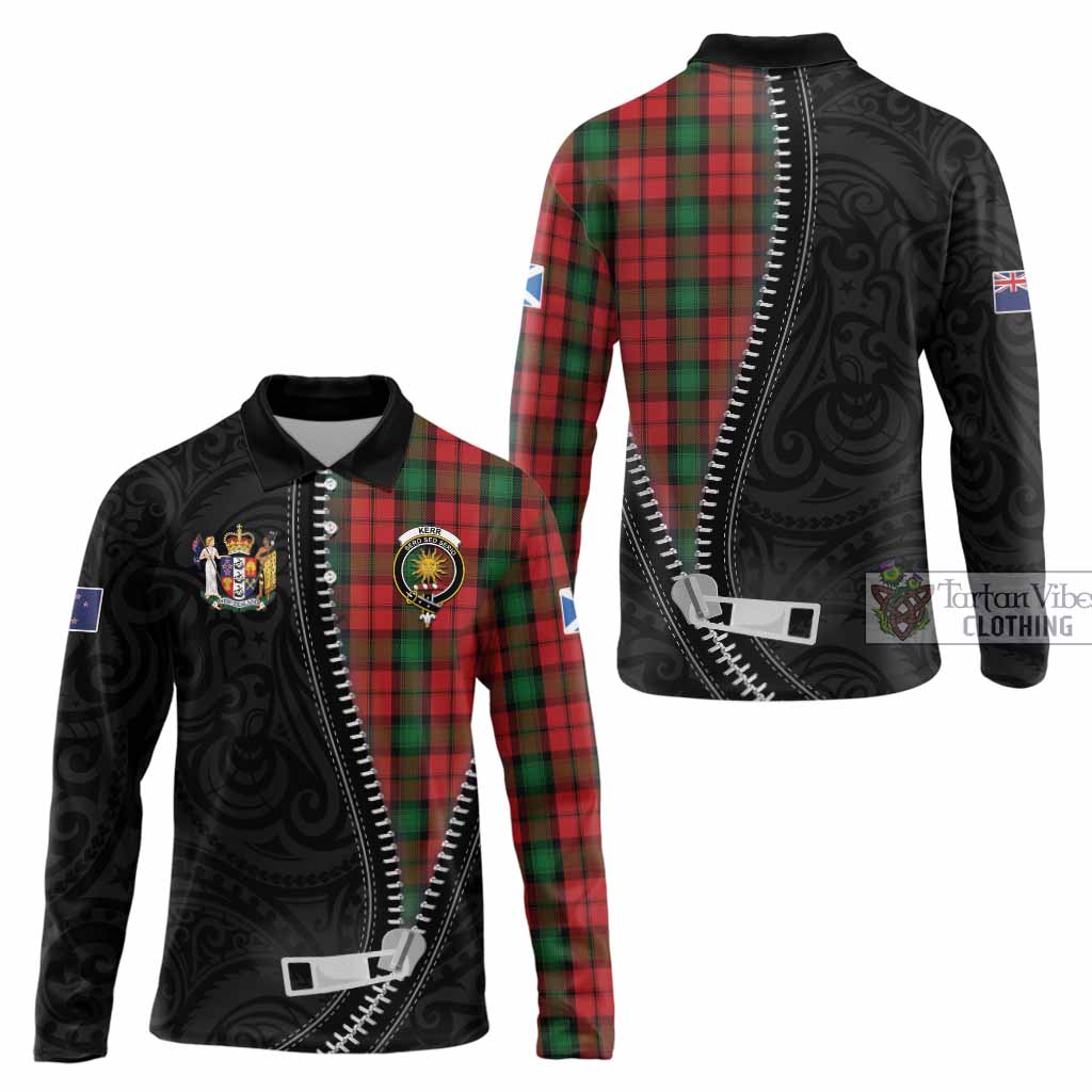 Kerr Tartan Long Sleeve Polo Shirt New Zealand Pattern Unique Zipper Stylized