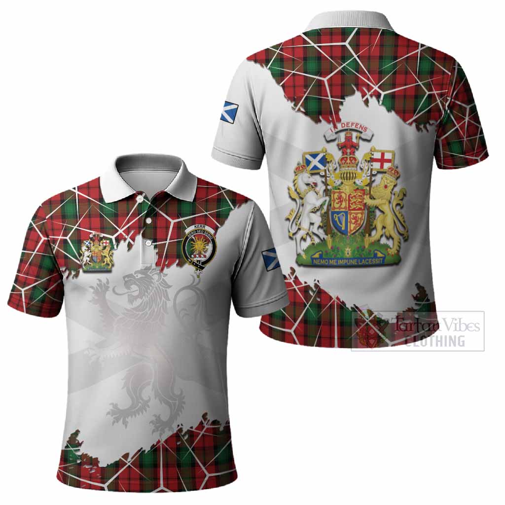 Kerr Tartan Polo Shirt with Family Crest and Lion Rampant Grunge Style