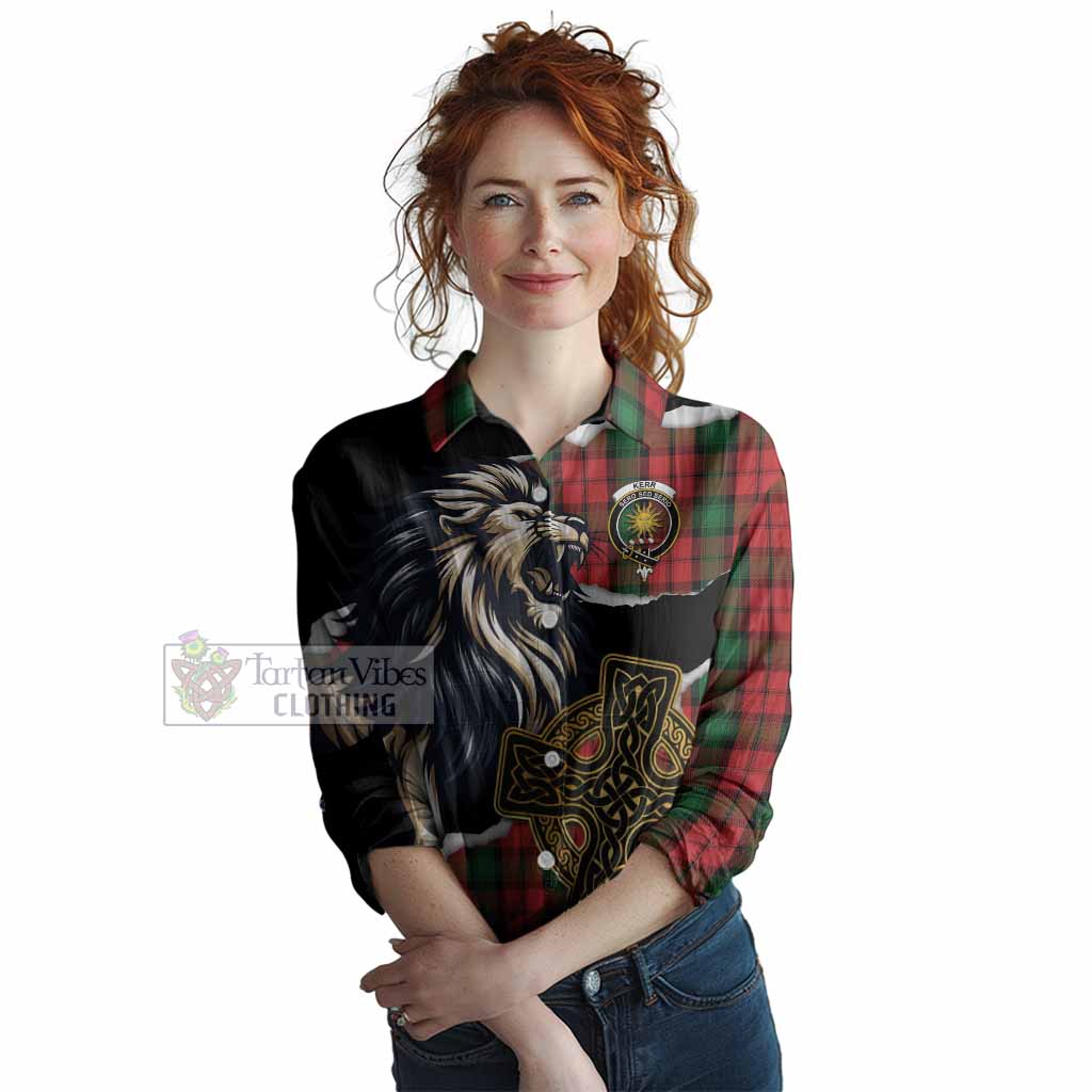 Kerr Tartan Scottish Women Casual Shirt Lion Celtic Heritage