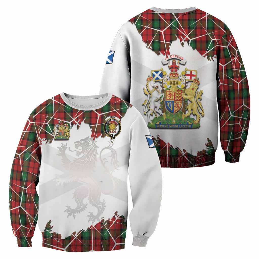 Kerr Tartan Sweatshirt with Family Crest and Lion Rampant Grunge Style