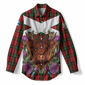 Kerr Tartan Women Casual Shirt Scottish Thistle Heilan Coo