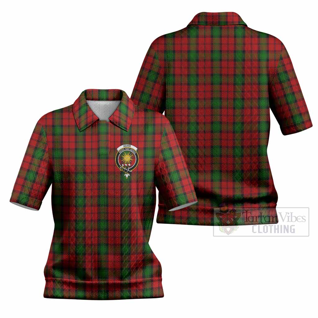 Kerr Tartan Women’s Polo Sweater Top with Family Crest