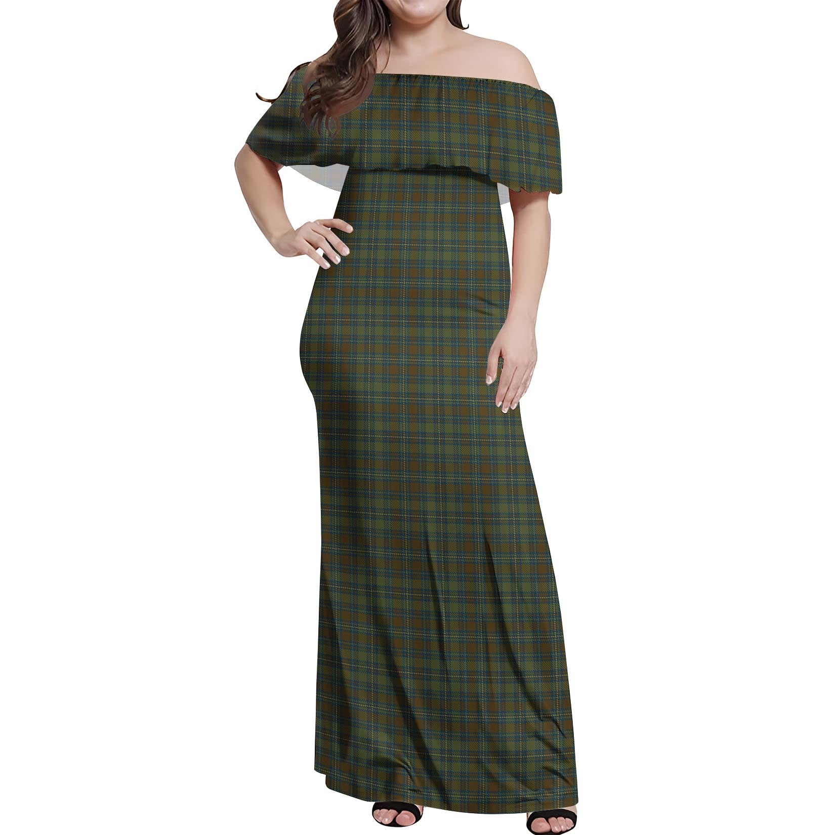 Kerry Tartan Off Shoulder Long Dress Women's Dress - Tartan Vibes Clothing