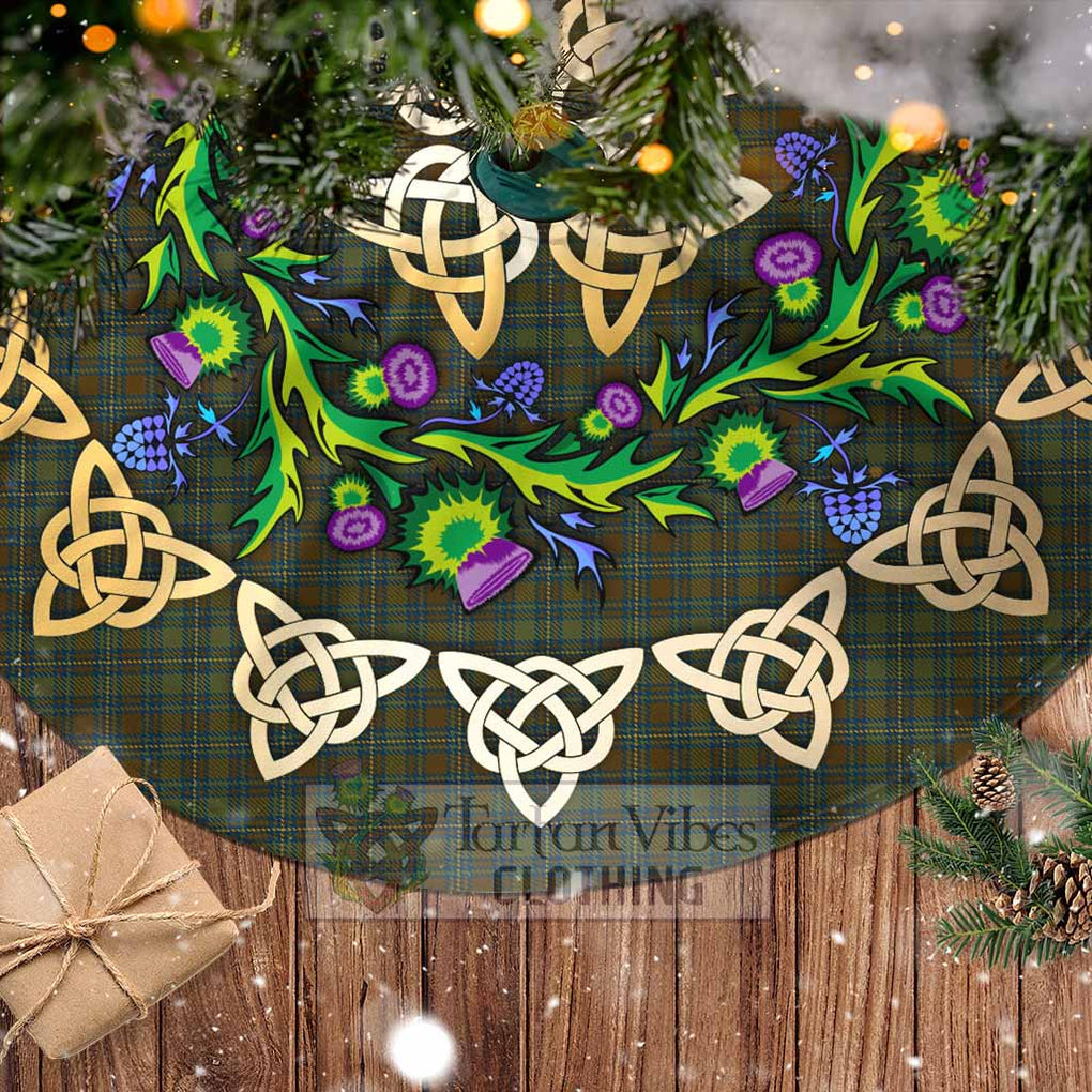 Tartan Vibes Clothing Kerry County Ireland Tartan Christmas Tree Skirt with Thistle Celtic Knot Style