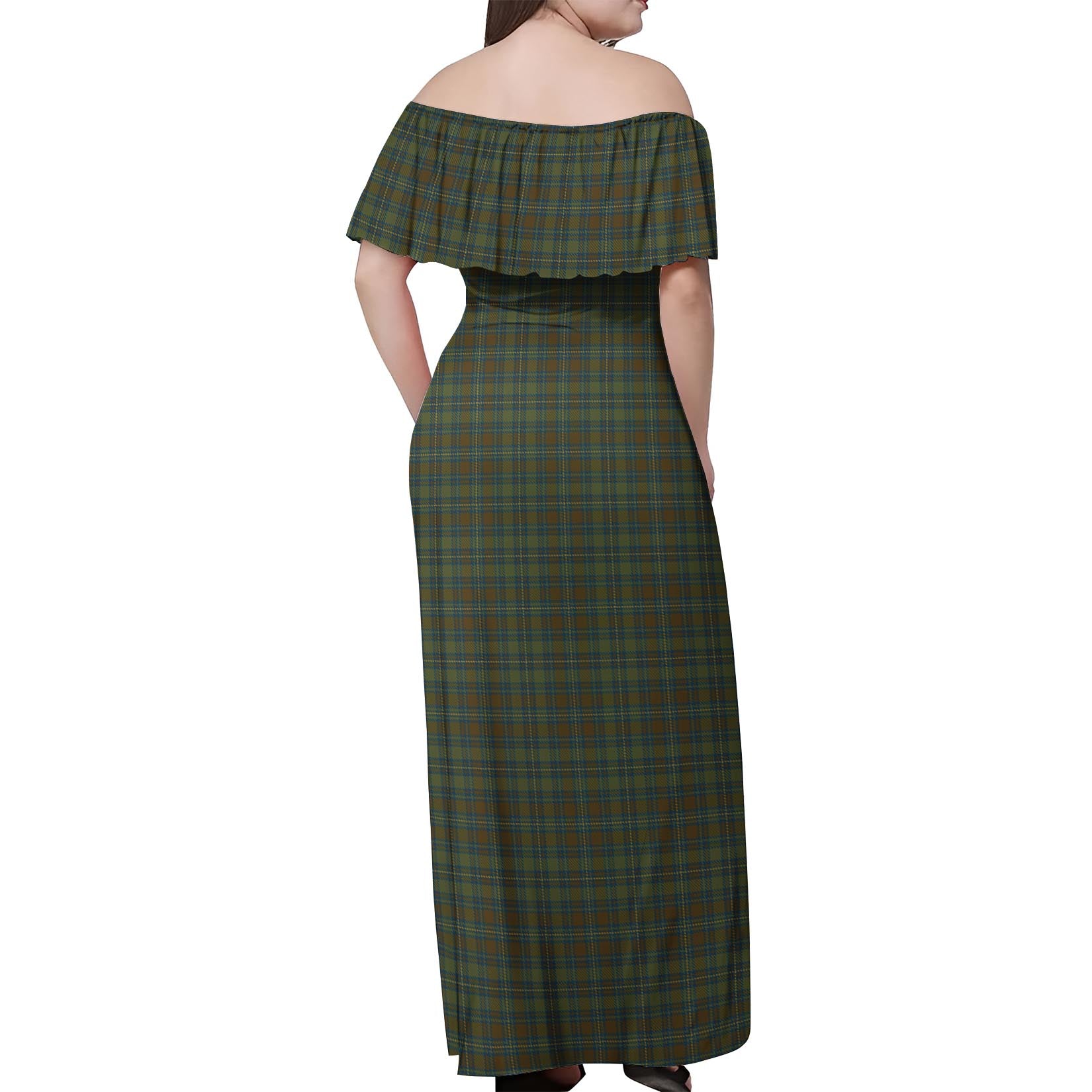 Kerry County Ireland Tartan Off Shoulder Long Dress - Tartanvibesclothing