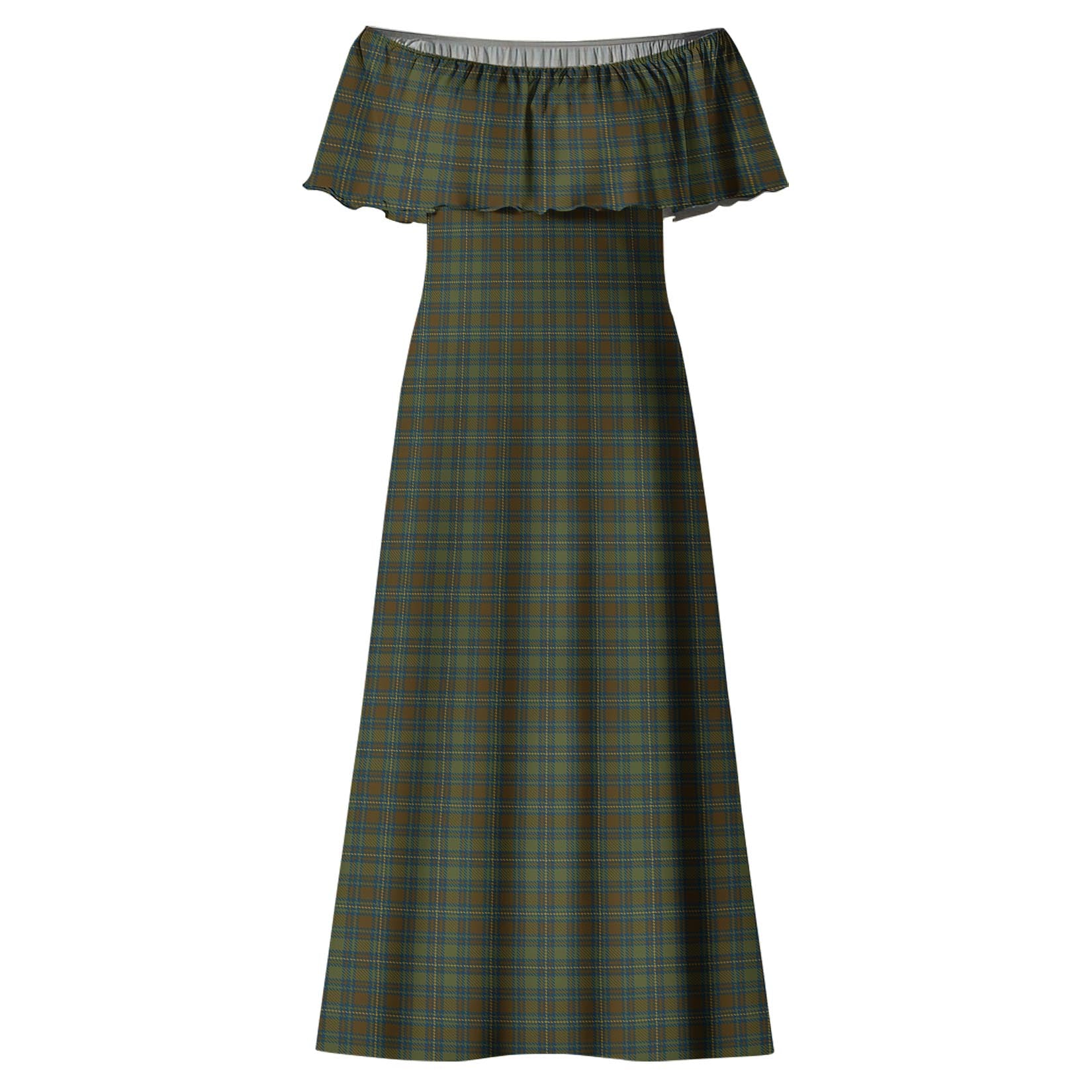Kerry County Ireland Tartan Off Shoulder Long Dress - Tartanvibesclothing