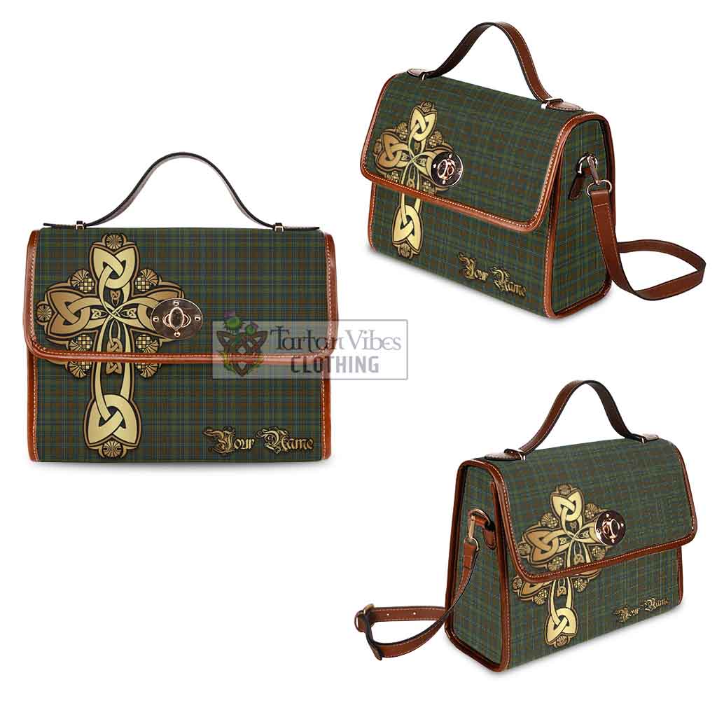 Tartan Vibes Clothing Kerry County Ireland Tartan Waterproof Canvas Bag Golden Thistle Celtic Cross Style