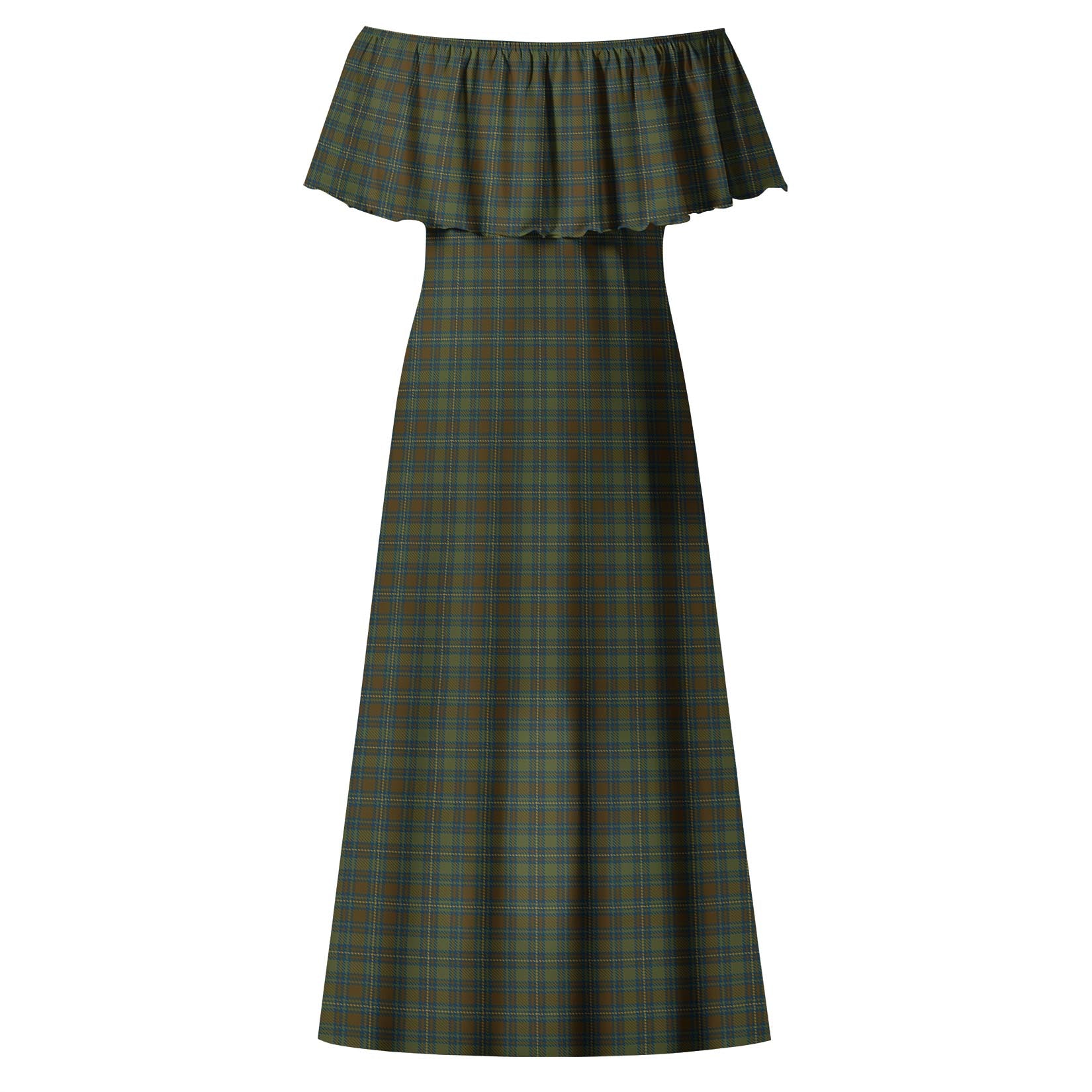Kerry County Ireland Tartan Off Shoulder Long Dress - Tartanvibesclothing