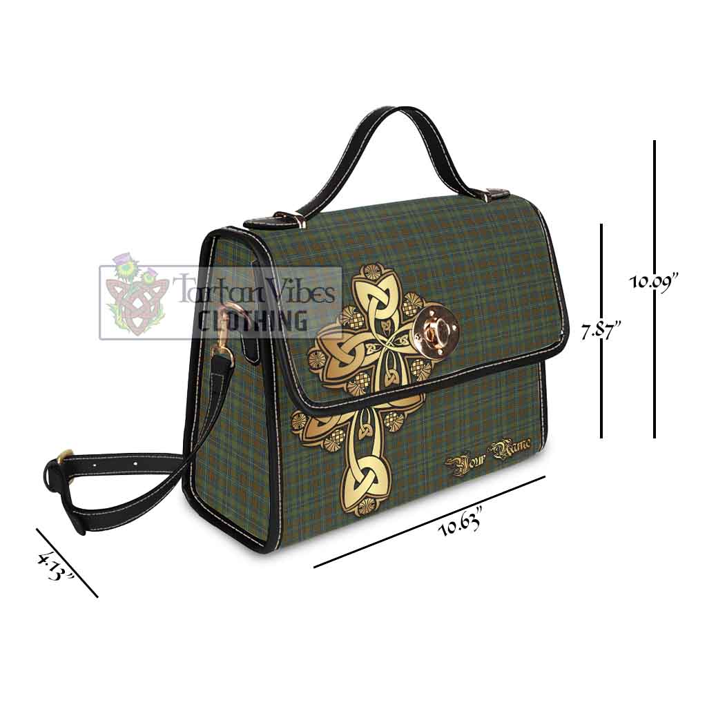 Tartan Vibes Clothing Kerry County Ireland Tartan Waterproof Canvas Bag Golden Thistle Celtic Cross Style