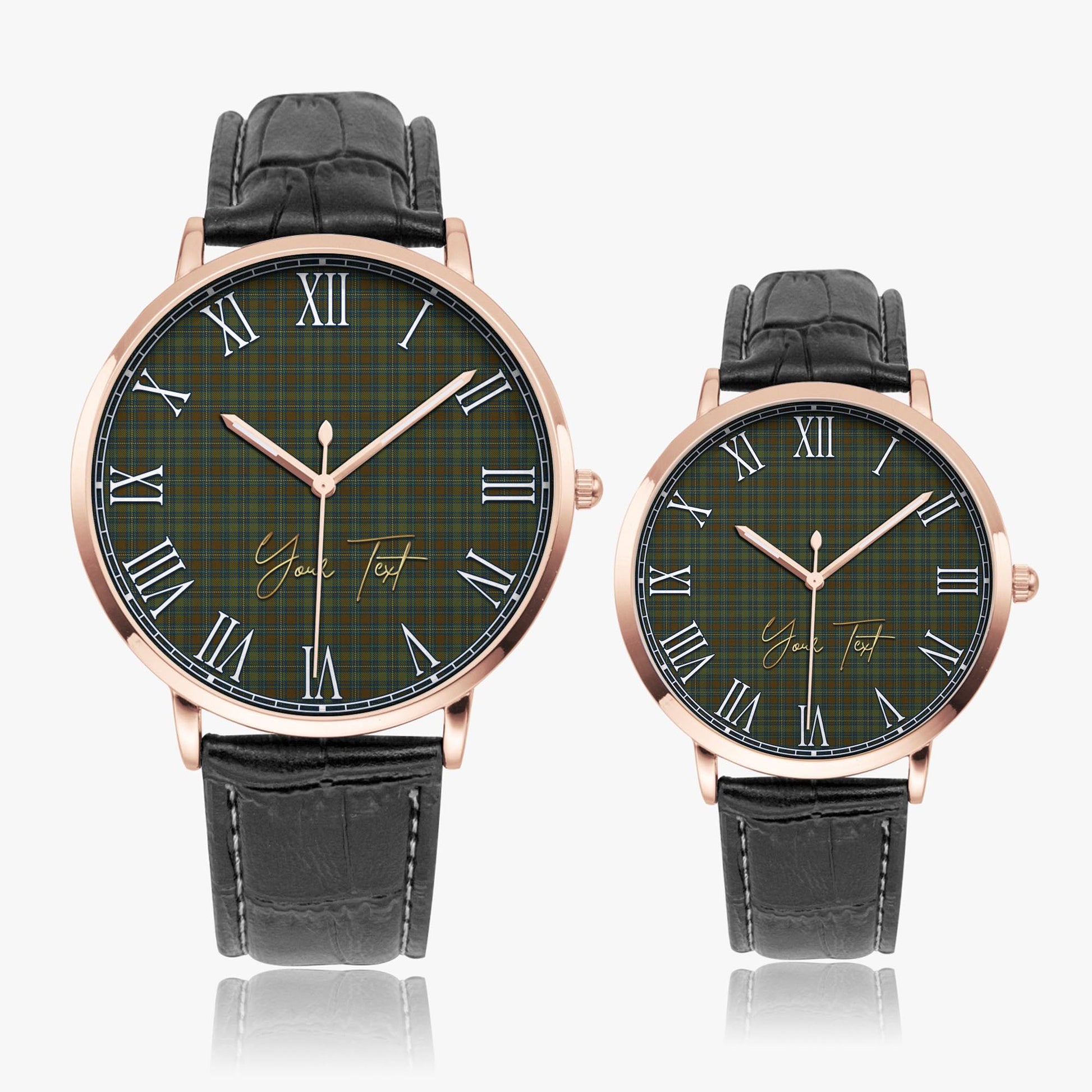Kerry County Ireland Tartan Personalized Your Text Leather Trap Quartz Watch - Tartan Vibes Clothing
