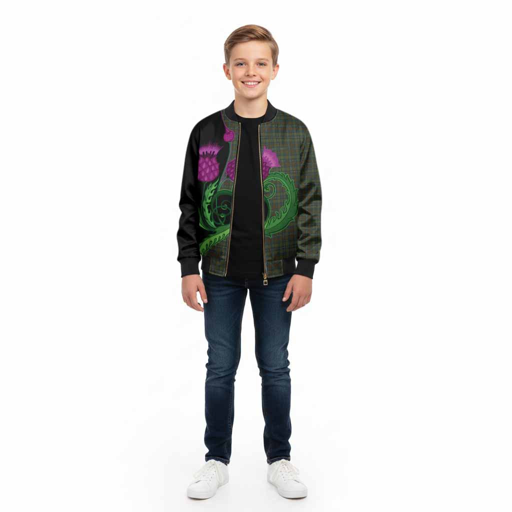 Kerry County Ireland Tartan Kid Bomber Jacket Traditional Scottish Thistle