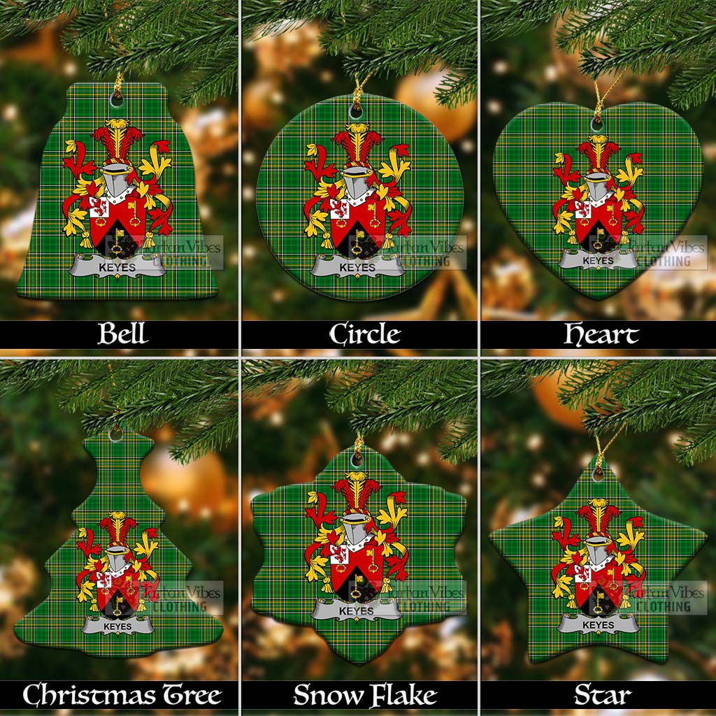 Tartan Vibes Clothing Keyes Irish Clan Tartan Christmas Ceramic Ornament with Coat of Arms