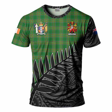 Tartan Vibes Clothing Keyes Irish Clan Tartan T-Shirt with Coat of Arms New Zealand Silver Fern Half Style