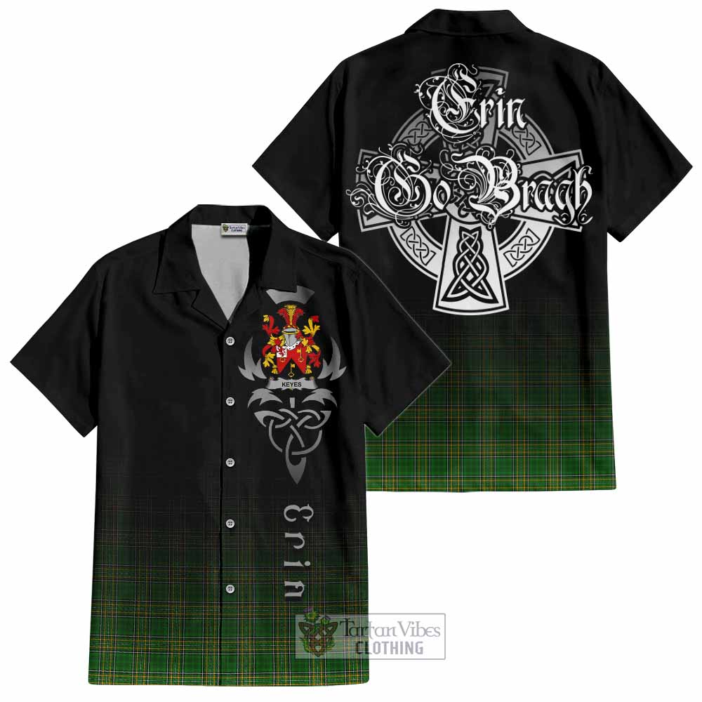 Tartan Vibes Clothing Keyes Irish Clan Short Sleeve Button Shirt with Coat of Arms Erin Go Bragh Celtic Inspired