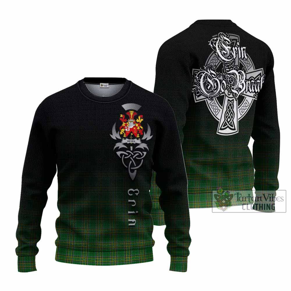 Tartan Vibes Clothing Keyes Irish Clan Knitted Sweater with Coat of Arms Erin Go Bragh Celtic Inspired