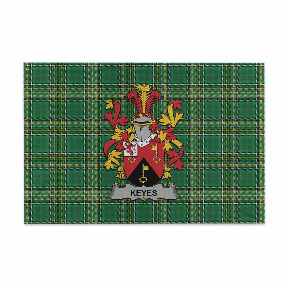 Tartan Vibes Clothing Keyes Irish Clan Tartan House Flag with Coat of Arms